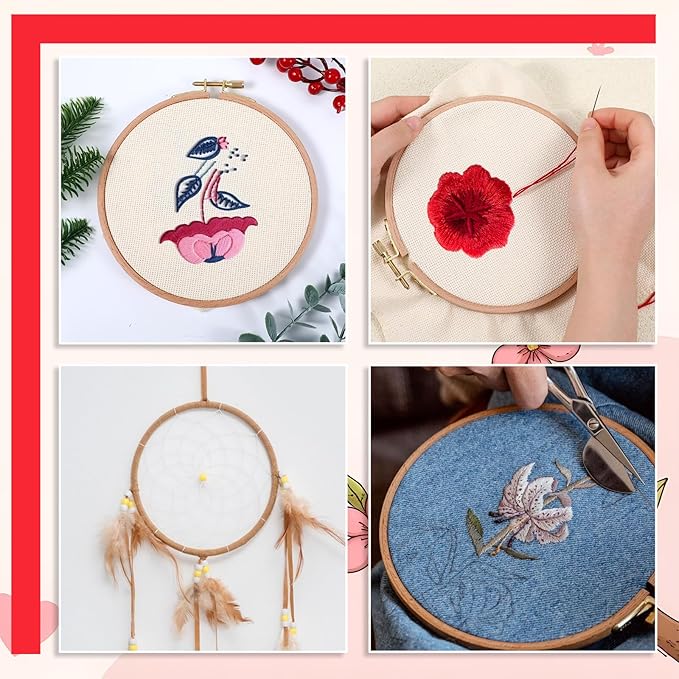 2 Pack 6 Inch Wood Embroidery Hoop, Cross Stitch Hoops Ring, Cross Stitch Supplies Beech Wooden Embroidery Frames for Art Craft Sewing, DIY Decoration