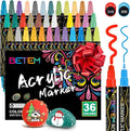 Betem 36 Colors Dual Tip Acrylic Paint Pens Markers, Premium Acrylic Paint Markers Stocking Stuffers for Rock, Wood, Fabric, Glass, Canvas, Ceramic, Christmas Gifts for Teens DIY Crafts Art Supplies
