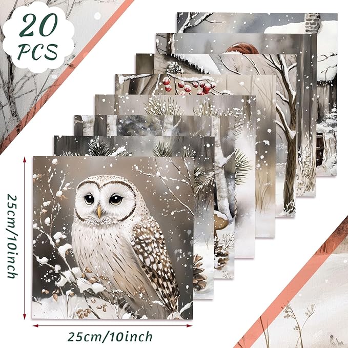 20 Pcs 10''x10'' Beige Winter Quilting Fabric Square Neutral Christmas Precut Quilted Fabric Reindeer Snowman Nutcracker Gingerbread Man Printed Patchwork for Xmas DIY Sewing Crafts