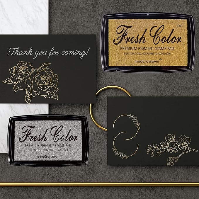 Stamp Pad, Ink Pads for Rubber Stamps, Wedding Card, Wedding Invitation, Stamps for Crafts, Scrapbooking Supplies, Card Making, Embossing Ink, Permanent Ink Pads, Non Toxic, Safe (Gold Ink Pad)