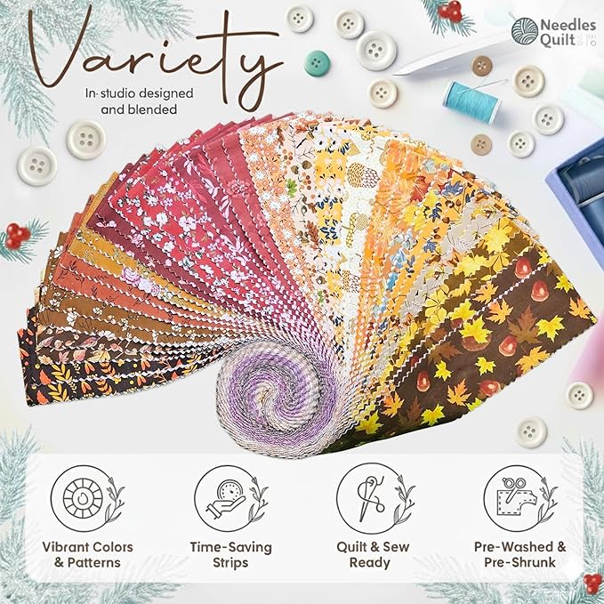 Jelly Roll Fabrics for Quilting Clearance 40 Strip 2.5" x 44" | Cotton Strips Bundles – Perfect Quilting Fabric for Sewing, Precut Quilt Projects, and DIY Crafts (Fall Flowers)
