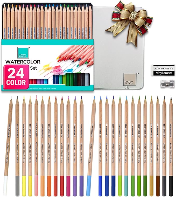 COLOUR BLOCK 24PC Premium Cedar Wood Watercolor Pencil Set with I Ideal pencil kit for Drawing, Sketching, Coloring and Painting travel watercolor pencils