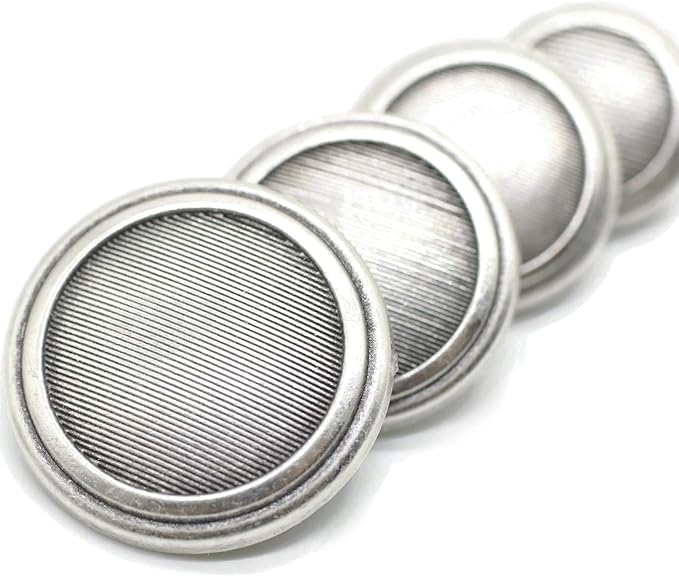Antique Silver Metal Shank Buttons - 12 Pcs - 4 Size Options - Striped Round Metal Shank Buttons Vintage for Men Women Blazer Coat Uniform Shirt Suit and Jacket Sewing Craft DIY N12204