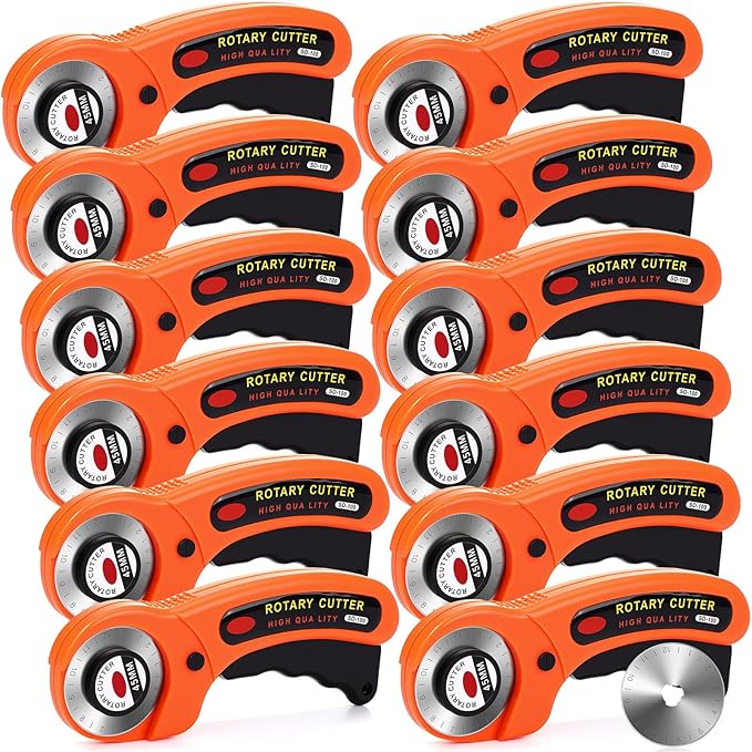 Lothee 12 Packs Stainless Steel Rotary Cutter Set, 45mm Circular Blades with Handle for Fabric, Leather, Quilting, Sewing & Crafting - 420J2 Steel and Durable ABS Plastic(Orange)