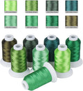 Simthread Green Embroidery Thread – 8 Shades Compatible with Brother Colors, 550 Yards Each, 40WT Polyester, for Brother, Babylock, Janome, Singer & Other Machines