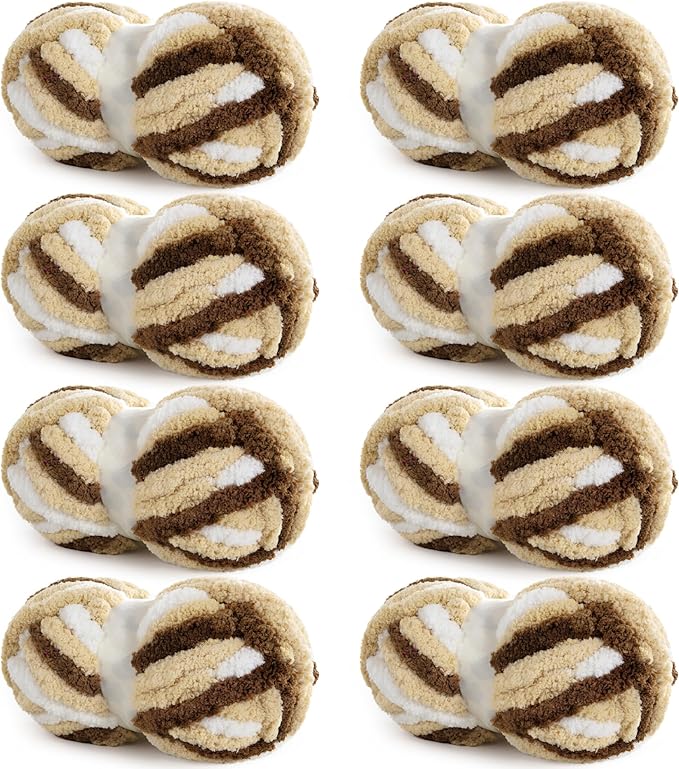 Hombys 8 Pack Giant Chunky Yarn for Crocheting/Hand Knitting, Super Bulky Large Soft Fluffy Tie Dye Plush Fuzzy Mixed Color Thick Chenille Yarn (Khaki)
