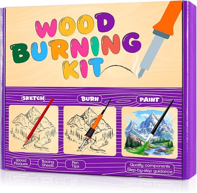 Poolfind Wood Burning Kit for Beginners – Complete Pyrography Tool Set with Adjustable Temperature Wood Burner Pen, DIY Craft Kits for Kids & Teens – Creative Art Gifts for Birthday & Christmas