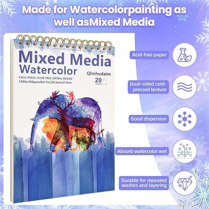 5"x7.5" Watercolor Paper Pad,Tear-Out Spiral Binding,(30 Sheets，140lb/300g): for School Art Class & Professional Use - Perfect for Watercolor Sketches,Watercolors,& Painting Journals