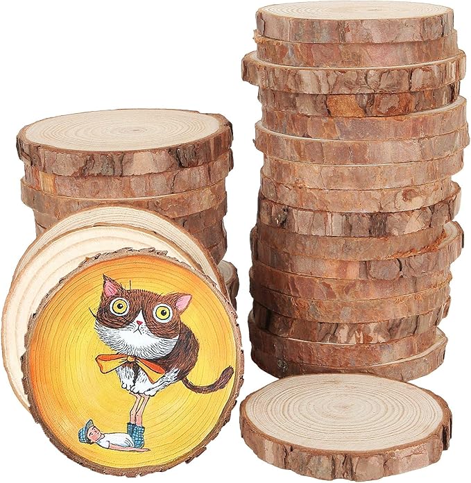 CertBuy 50 Pcs Natural Wood Slices 4 Inches Undrilled Round Wood Tree Slices Crafts Wooden Circles with Bark for Wedding Centerpiece DIY Projects Party Home Decor Christmas Ornaments