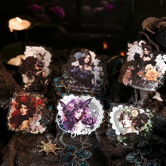 Gothic Dreamweaver PET Stickers, 60Pcs Dark Aesthetic Stickers for Scrapbooking, Journaling, DIY Crafts, and Art Supplies
