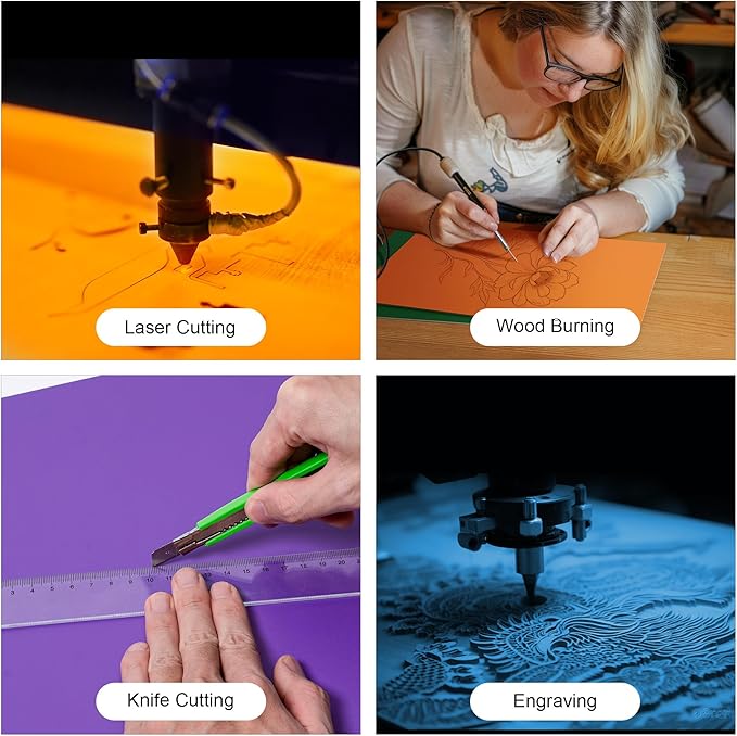ROBOTIME 7-Pack Double-Sided Colored 1/8" Plywood Sheets - 12 x 16 x 1/8 Inch - Roller-Coated Solid Color 3mm Craft Wood Sheets for Laser Cutting, Engraving & Wood Burning - Assorted Colors