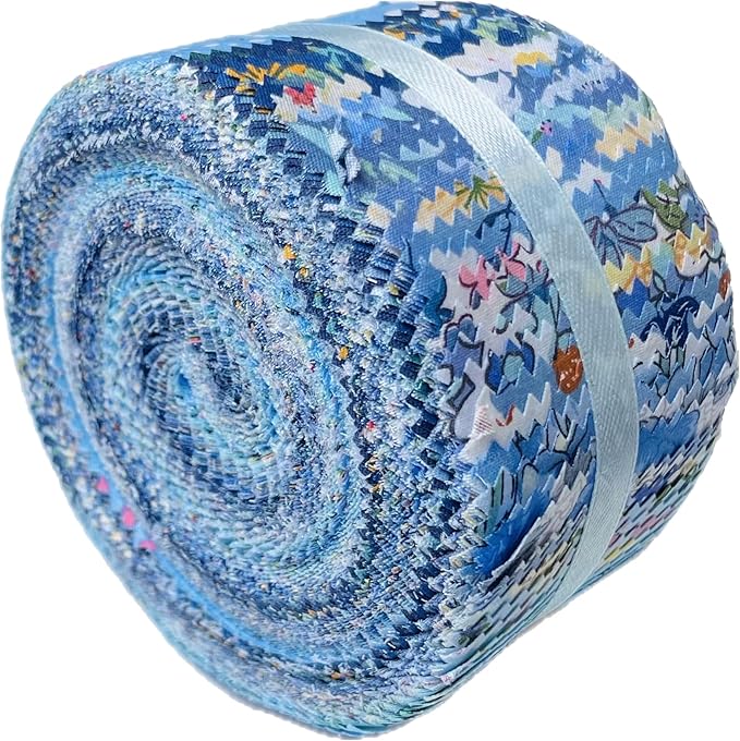 Jelly Roll Fabric 100% Cotton Quilting Fabric, 40 Pre-Cut Strips (2.5 x 44 Inch) for Quilting and Sewing - 20 Assorted Floral Prints- Blue Mediterranean