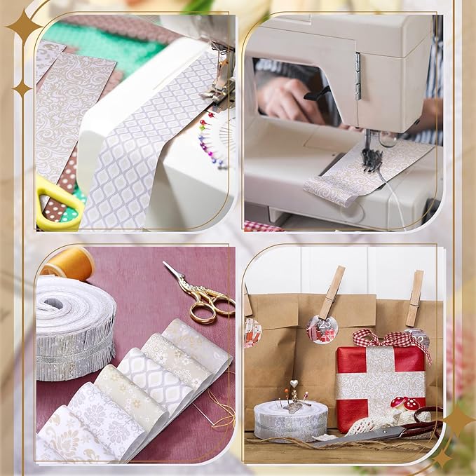 Ganeen 200 Pcs Cream Color Scheme Fabric Patchwork Roll 2.55 Inch Fabric Strips for Quilting Precut Cotton Patchwork for Quilting and Sewing DIY Crafts
