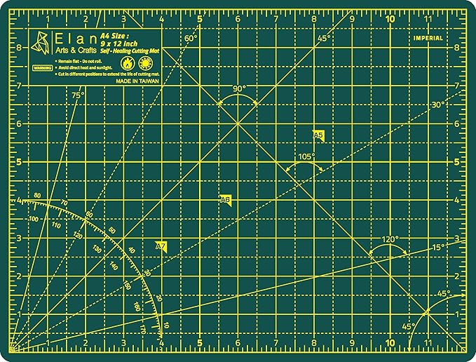 Elan Cutting Mat A4 Green, Self Healing Cutting Mat 9x12 Inch, 5-Ply Craft Board Green, Hobby Board for Crafts 9x12 Inch