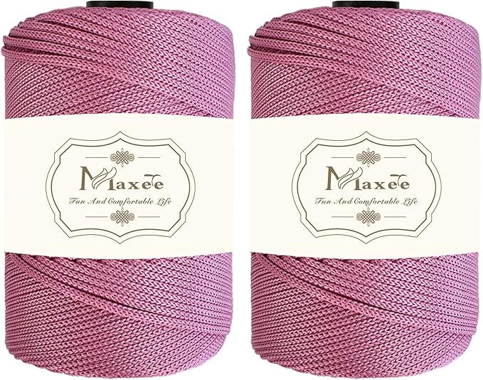 Maxee Premium Polyester Macrame Cord 3 mm × 218 yd (2 Pack),3mm 100% Polypropylene Macrame Cord,Ideal for Crochet, Wall Hangers, Bags, Rugs & DIY Crafts(Haitang Powder)