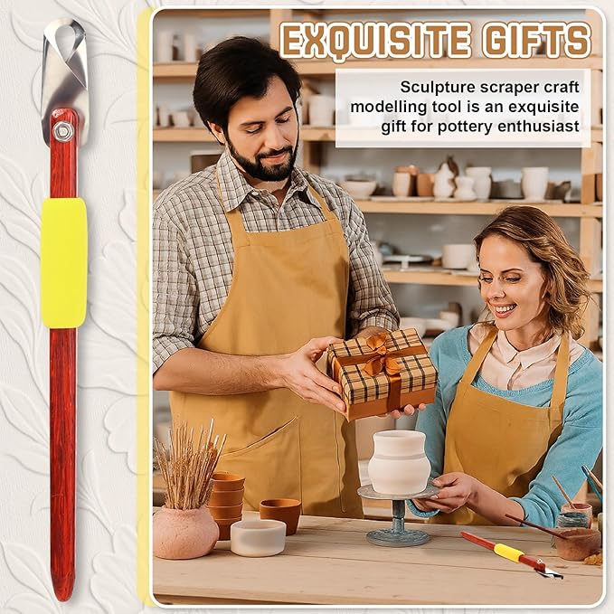 Lanties Pottery Carving Tools Set Include 5 Stainless Steel Blades & Red Pear Wood Handle, Sculpture Scraper Craft Modelling Tools for Clay, Ceramic Sculpting, Graffito, Relief Art(U-tip)