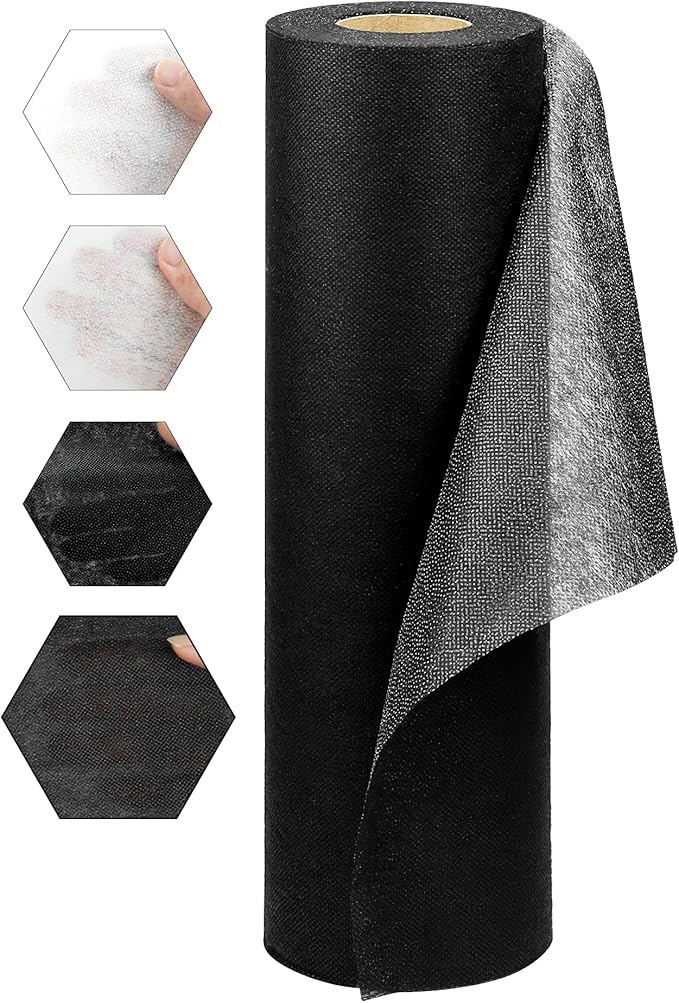 FIVEIZERO Light Weight Black Iron-On Non-Woven Fusible Interfacing: 12in x 30yd Light Weight Non-Woven Interfacing Iron On Polyester Single-Sided Interfacing for DIY Crafts Supplies