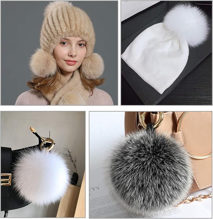 60 Pcs Faux Fur Pom Pom for Hats - 4.5 Inch Soft Pompoms with Elastic Loop Removable Knitting Hat Accessories for Shoes Scarves Gloves Bags Crafts Keychain (30 Colors)