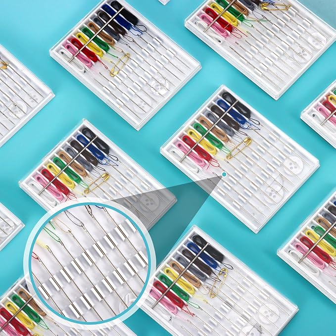 16 Boxes Quick Fix Sewing Kit, Easy Pre Threaded Needle Kit, Personal Sewing Kit Plastic Threaded Needle Holder Small Home Travel Sewing Box with Pin Button, Each Box with 10 Pieces Colors