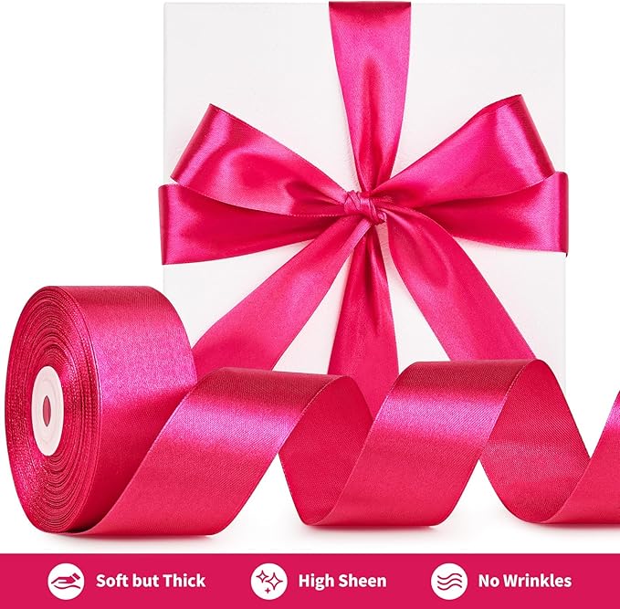 1-1/2 Inch Wide Rose Red Satin Ribbon, 50 Yards Solid Polyester Fabric Ribbon for Roses Making, Gift Wrapping, Valentine's Day, Wedding Decorations, Crafts, Bows