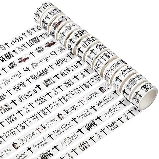 Janlaugh 24 Rolls Christian Washi Tape Gifts Bulk Religious Inspirational Scripture Supplies Blessed Bible Verse Washi Tape for Bible Journaling Study Crafting New Year DIY Gifts
