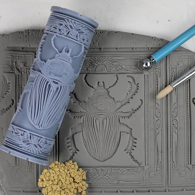 Scarab Clay Texture Roller (4") - Insect Set #01 - Embossing Pattern Roller for Polymer & Ceramic Clay, Pottery & Crafts