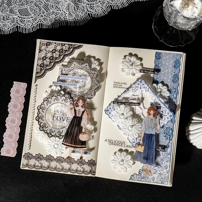 90PCS Vintage Lace Frame Stickers, Retro Scrapbook Stickers with Elegant Borders for Journaling, Junk Journal, DIY Crafts, Planner Decoration