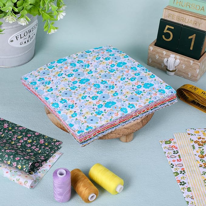 100 Pcs 8 x 8 Inch Cotton Fabric Squares No Repeat Floral Patchwork Fabric Pre Cut Quilting Fabrics Bundles Flower Sewing Fabrics Multi Color Floral Square Patchwork for DIY Craft Sewing Cloths