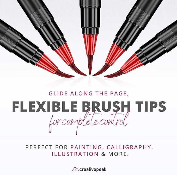 Creativepeak Watercolor Brush Pens - 12 Vibrant Soft Tip Coloring Markers with Blending Brush - Premium Art Supplies for Calligraphy, Lettering, Coloring & Journaling