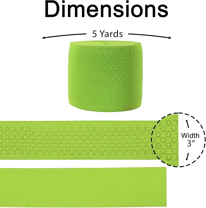 Mandala Crafts 3 Inch Elastic Silicone Gripper Tape for Clothing - 5 Yds Dotted Non Slip Elastic Band for Sewing - Lime Green Silicone Flat Fabric Stretchy Ribbon Straps