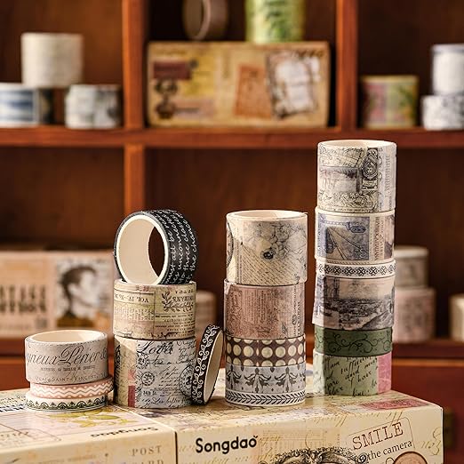 20 Rolls Vintage Washi Tape Set Retro Arts Adhesive Tapes Fleeting Monologue Decorative Masking Tape Sets for Craft, Kids, Scrapbook, DIY, Gift Wrapping (Anna's Letters)