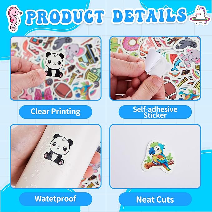 100 Pcs Cute Water Bottle Stickers for Kids, Cartoon Mixed Animals Laptop Decals, Waterproof Vinyl Skateboard Phone Case Scrapbook Stationery Box Decorative Sticker