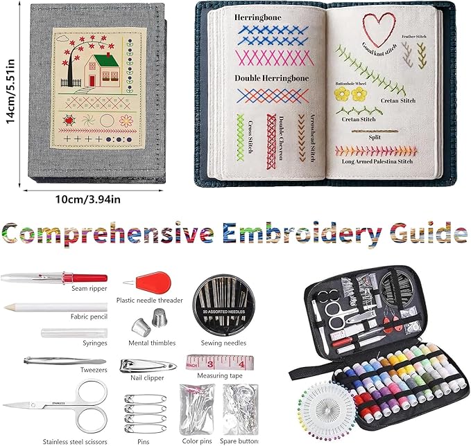 Froklic Embroidery Stitch Book, Portable Sewing & Hand Embroidery Kit, Cross Stitch Kits, DIY Needlepoint Starter Set with Complete Toolkit & Instructional Tutorial for Adults & Beginners(2 Set)