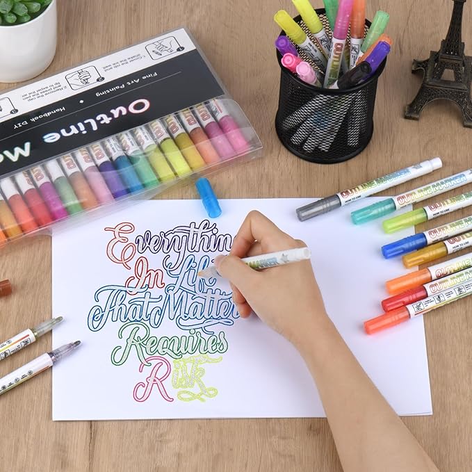 Double Line Outline Markers, Squiggles Shimmer Markers Set, 36 Pack Self Outline Metallic Glitter Marker Pens for Christmas,Art, Drawing, Writing, Greeting Cards, DIY, Scrapbook, Easter Eggs