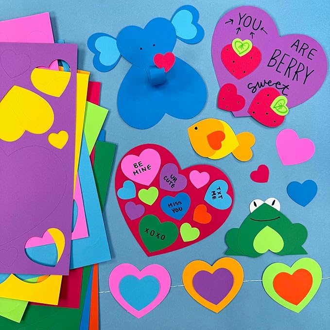 FreshCut Crafts 240 Pieces Heart Paper Cutouts, 2-Sided US Made Card Stock Punch Out Multicolor Hearts for Valentine’s Day Crafts, Bulletin Boards, Classroom Decor, and Posters 10 Vibrant Colors