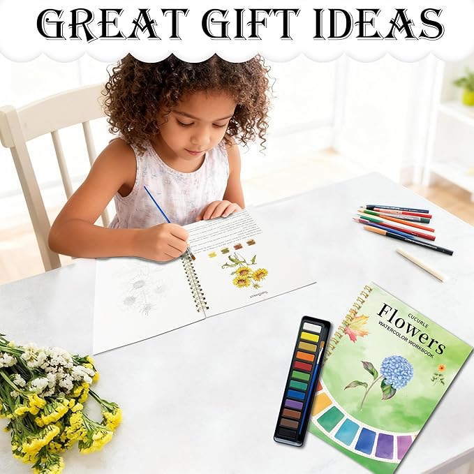 Beginner Watercolor Workbook with 12 Colors - Watercolor Paint Book & Art Gift for Beginners and Adults (Hydrangea)