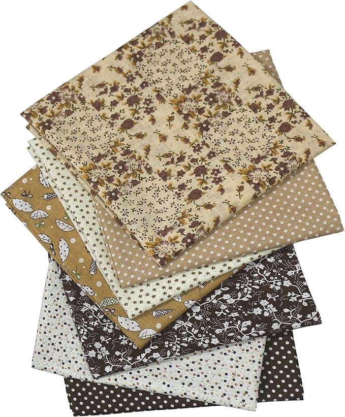 7PCS/lot Coffee Series Floral Cotton Fabric Quilting Patchwork Fabric Fat Quarter Bundles for Scrapbooking, Cloth Sewing, DIY Crafts, Handmade Bags, Pillows - 19.7X19.7inches