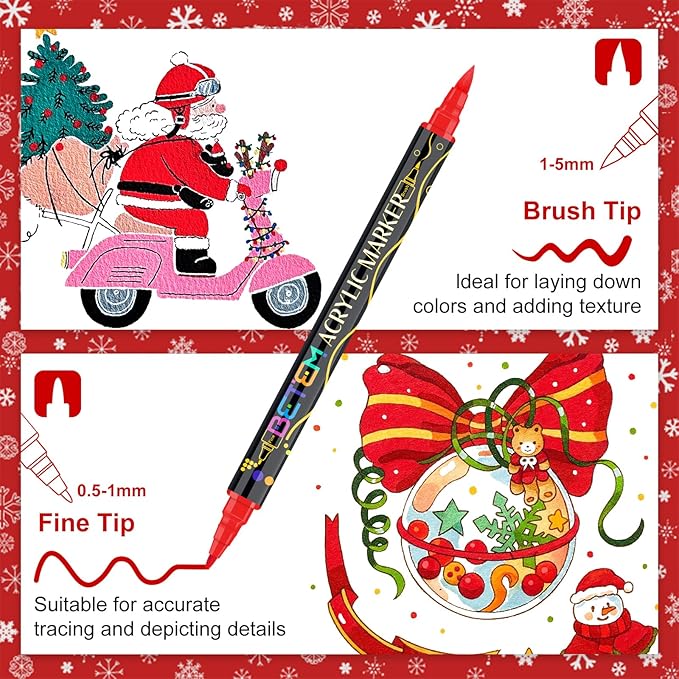 Betem Paint Markers Acrylic Paint Pens, Dual Tip 120 Colors Acrylic Markers with Brush Tip and Fine Point, Art Supplies for Wood, Canvas, Glass, Rock Painting Kit DIY Crafts Drawing Kit with Bag