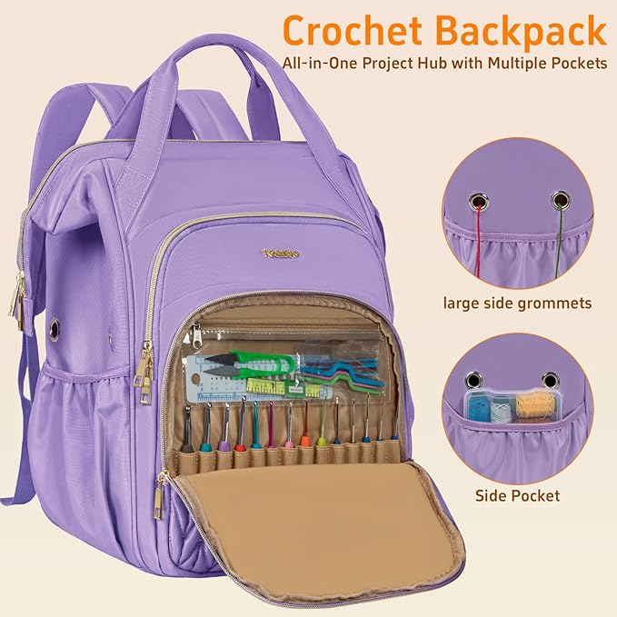 Knitting Bag Backpack, Large Crochet Bag Organizer,Water-resistant Yarn Storage Organizer Tote Bag Yarn Holder for Crochet Hooks, Knitting Needles, Supplies