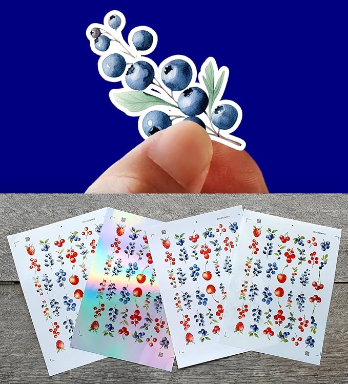 Stickers Pack (Over 150 Stickers) Delicious Colourful Summer Berries Vintage Styled Small Vinyl Stickers White Holographic Transparent