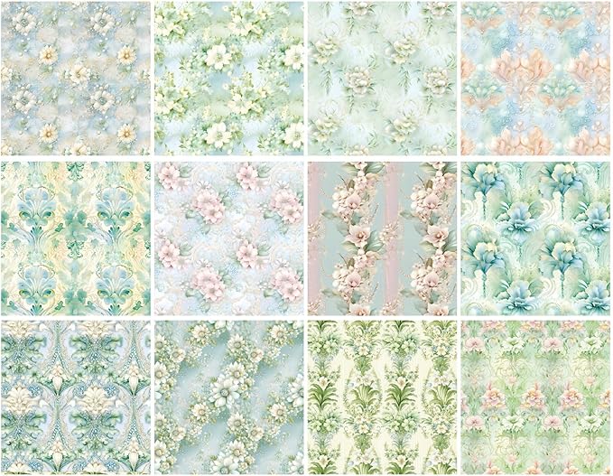 Vintage Green Floral Scrapbook Paper Pad Color Patterned Paper 6×6,24 Sheets Single-Sided Flower Scrapbooking CardStock Papers Pad for Holiday Cardmaking DIY Origami Journaling.