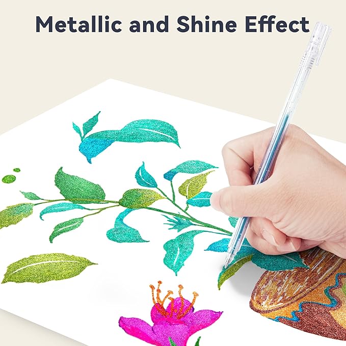 36 Colors Glitter Gel Pens for Art Supplies, Vibrant Sparkle Metallic Ink with Shimmer Effect, Fine Point Capped Set for Coloring Books, Drawing, Journaling, Note Taking and Scrapbooking