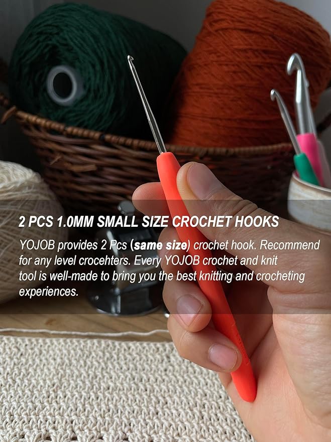 2Pcs 1.0mm Small Crochet Hooks, Ergonomic Small Lace Crochet Hook for Beginners, Crochet Needles for Crocheting, Smooth and Comfortable for Arthritis (1.0mm)