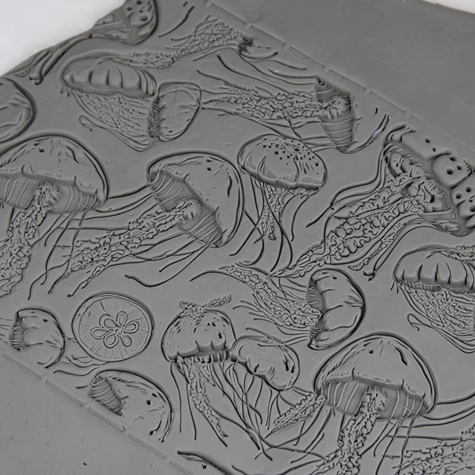 Jellyfish Ballet Clay Texture Roller (4") - Seamless Ocean Set #01 - Embossing Pattern Roller for Polymer & Ceramic Clay, Pottery & Crafts