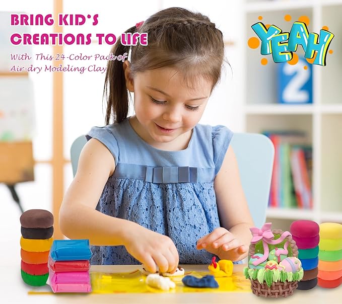 Air Dry Modeling Clay Kit - 24 Colors with 3 Sculpting Tools - Magic Foam Clay for Kids & Adults - DIY Molding Gift for Boys & Girls