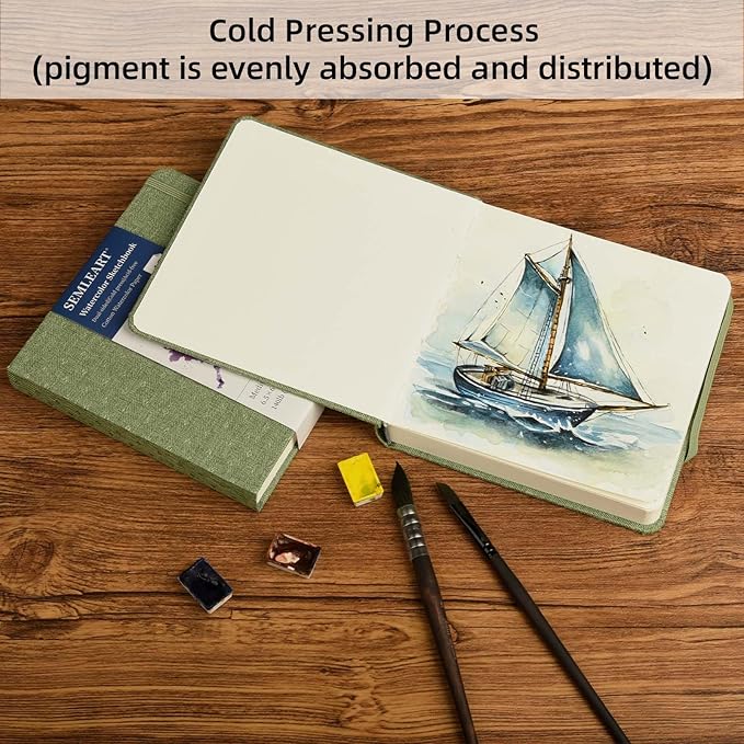 SEMLEART Hardcover Watercolor Journal,Square, 42 Pages, 6.5x6.5, 140 lb/300 GSM, Acid-Free, Cold Press, Cotton Pulp, Perfect for Artists & Travel Sketching (6.5×6.5in)