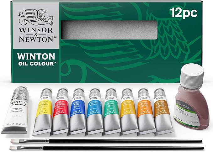 Winsor & Newton Winton Oil Color Paint, Studio Set, 10 x 37ml Tubes, Blue,Red,White, 12 Piece Set
