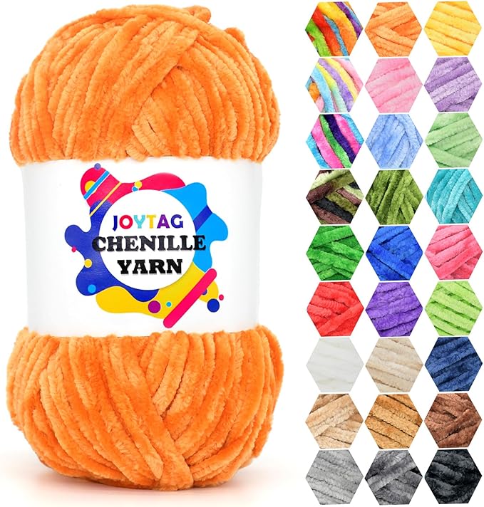 Velvet Chenille Yarn for Crocheting & Knitting - Soft, Fluffy, Thick, Bulky, Chunky Orange Velvet Yarn - 100g