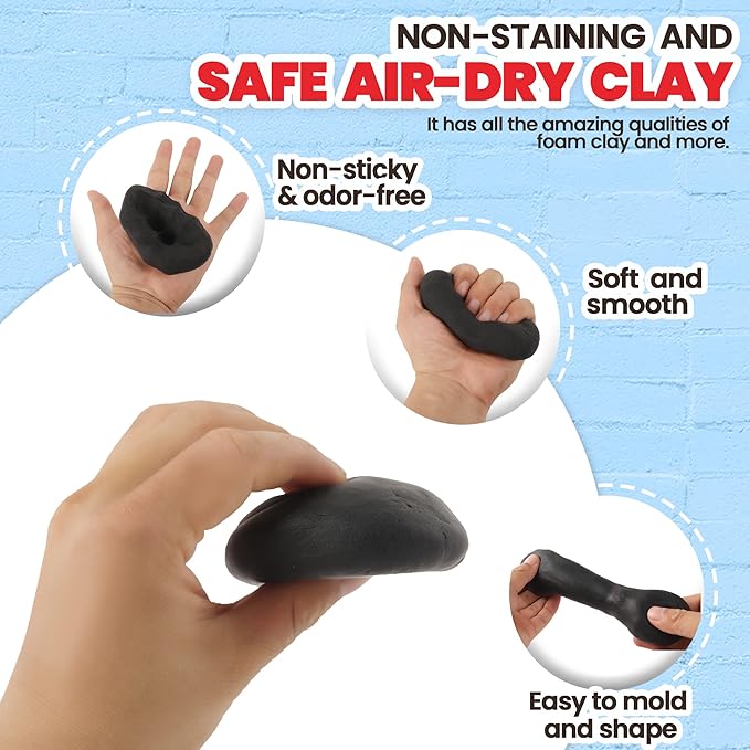 3.3 lbs Moldable Cosplay Foam Clay (Black) - Air-Dry High Density Clay for Intricate Designs - Dries Evenly Within 24-48 Hours - Sandable and Paintable Clay Foam