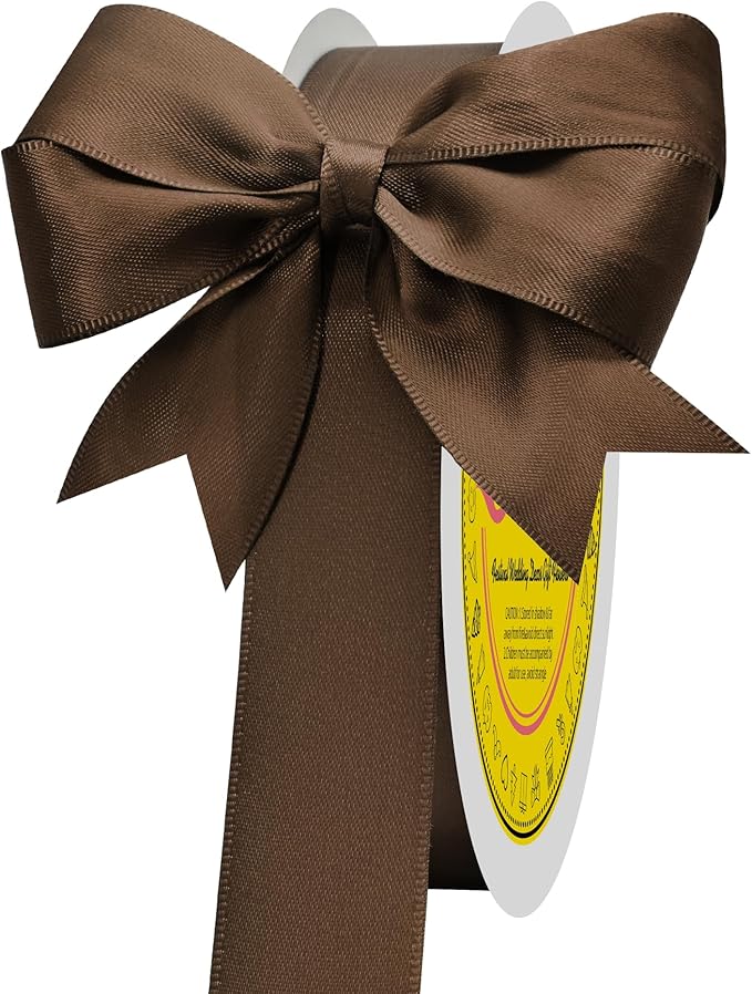 Brown Double Face Satin Ribbon 1 inch X 50 Yards Spool Bright Colors Very Suitable for Weddings Gift Package Wrapping Dancer Wand Sewing Party Hair Bow Invitation Decorations and More